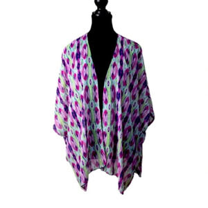 Band of Gypsies Coverup Kimono S/M  Abstract Purple Green Polyester Semi Sheer